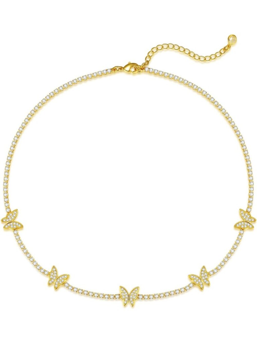 Dainty Butterfly Choker Necklace - 14K Gold Plated, Rhinestone & Zirconia Chain